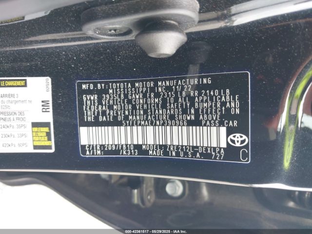 2022 TOYOTA COROLLA 5YFEPMAE7NP390966 Photo 8