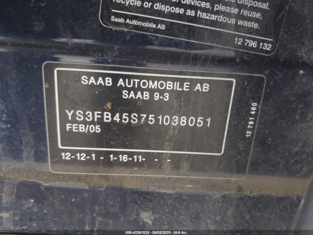 2005 SAAB 9-3 YS3FB45S751038051 Photo 8