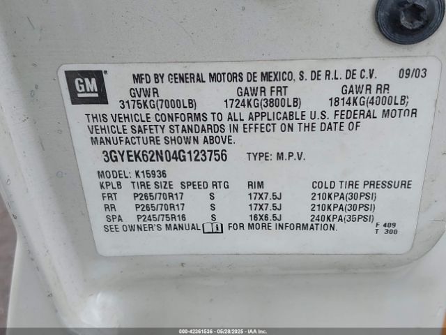 2004 CADILLAC ESCALADE EXT 3GYEK62N04G123756 Photo 8