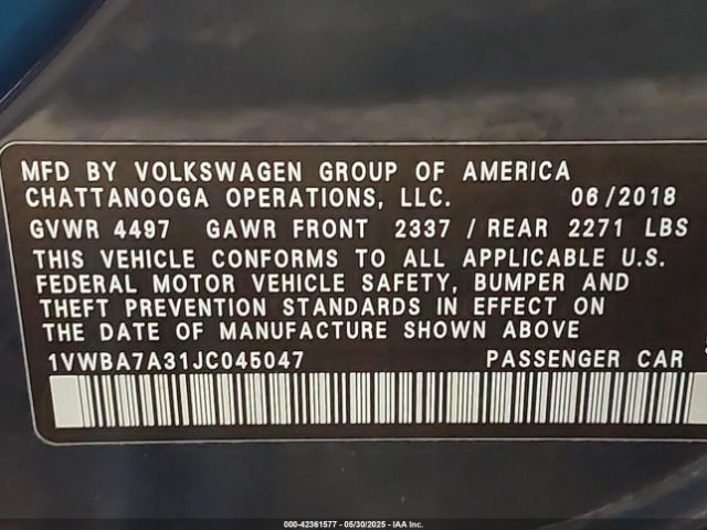 2018 VOLKSWAGEN PASSAT 1VWBA7A31JC045047 Photo 8