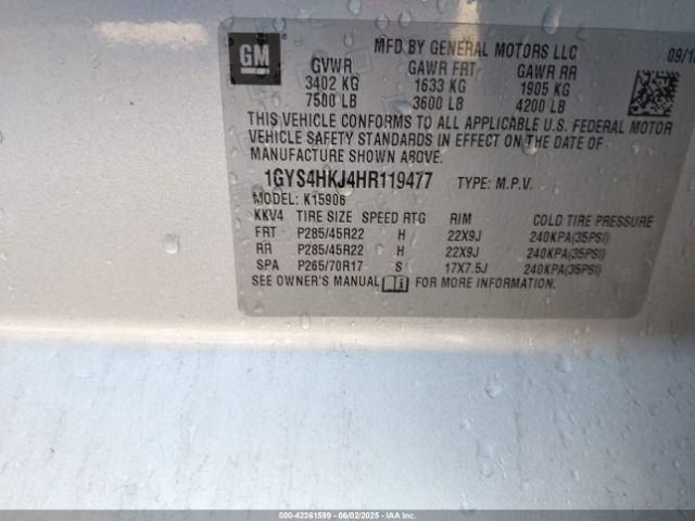 2017 CADILLAC ESCALADE ESV 1GYS4HKJ4HR119477 Photo 8
