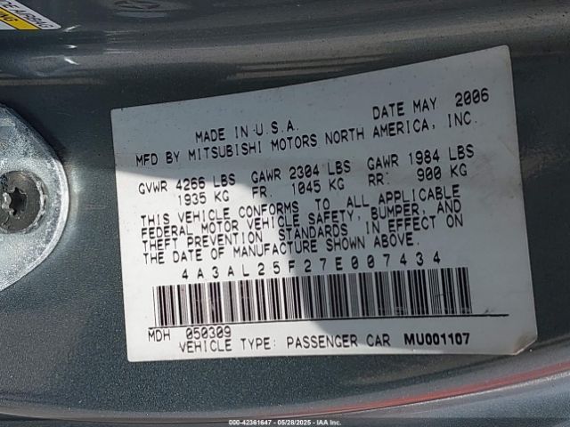 2007 MITSUBISHI ECLIPSE SPYDER 4A3AL25F27E007434 Photo 8