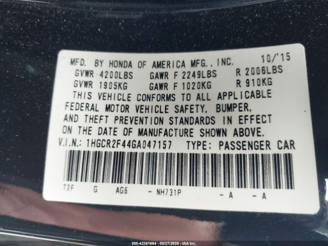 1HGCR2F44GA047157 Honda ACCORD LX