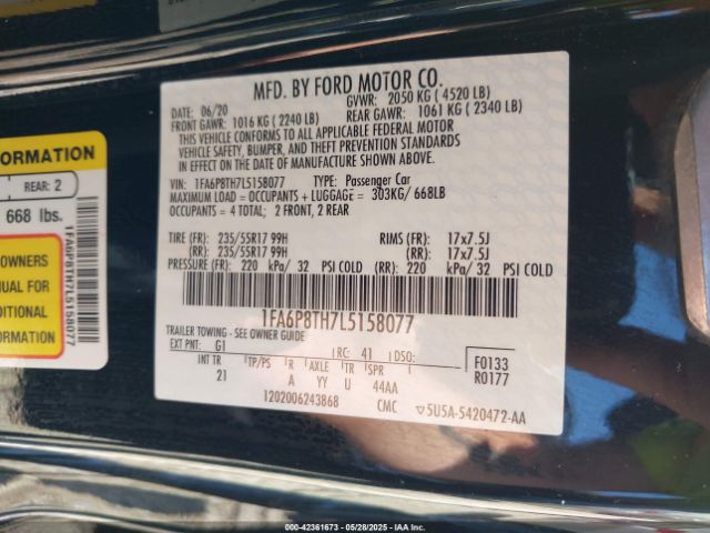 2020 FORD MUSTANG 1FA6P8TH7L5158077 Photo 8