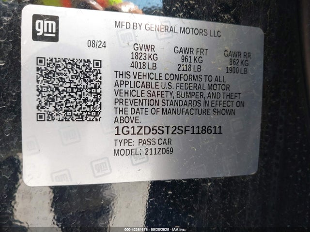 1G1ZD5ST2SF118611 Chevrolet Malibu Fwd 1lt