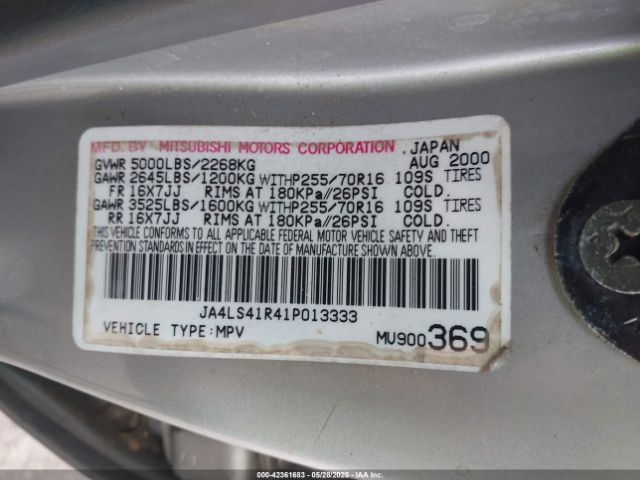 2001 MITSUBISHI MONTERO JA4LS41R41P013333 Photo 8