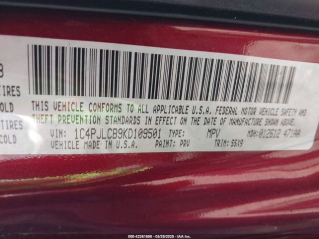 1C4PJLCB9KD109501 Jeep Cherokee Latitude Fwd