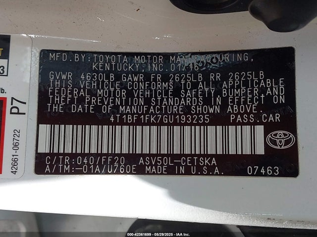 Toyota 2ar-fe 2016 4T1BF1FK7GU193235 Image 9