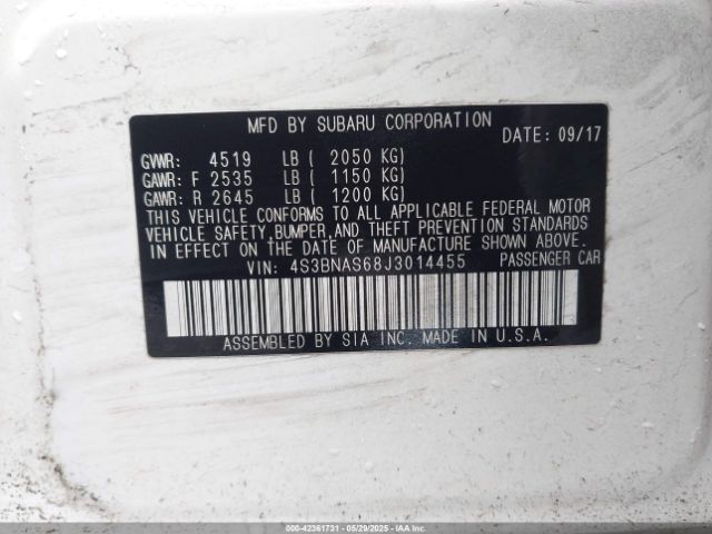 2018 SUBARU LEGACY 4S3BNAS68J3014455 Photo 8
