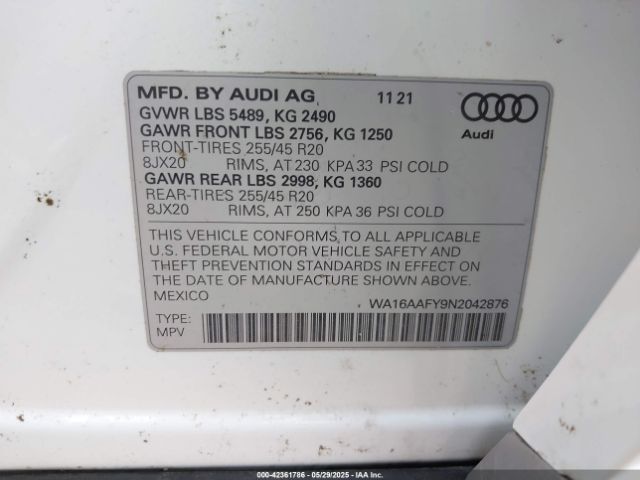 2022 AUDI Q5 SPORTBACK WA16AAFY9N2042876 Photo 8