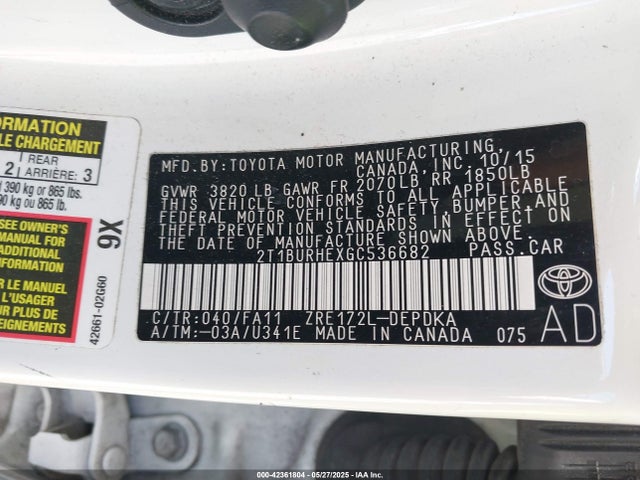 Toyota COROLLA L 2016 2T1BURHEXGC536682 Image 9