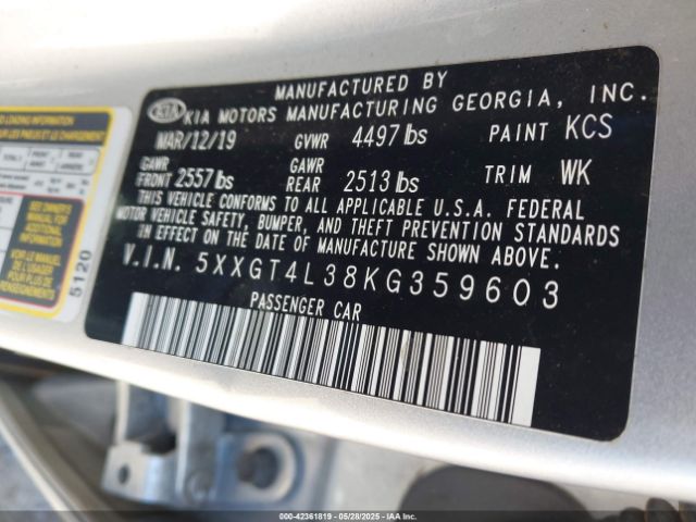 5XXGT4L38KG359603 KIA Optima Lx