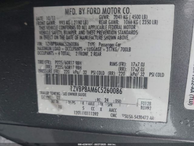 2012 FORD MUSTANG 1ZVBP8AM6C5260086 Photo 8