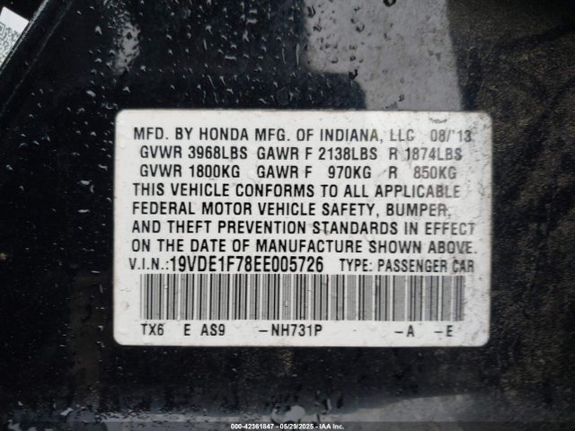 2014 ACURA ILX 19VDE1F78EE005726 Photo 8