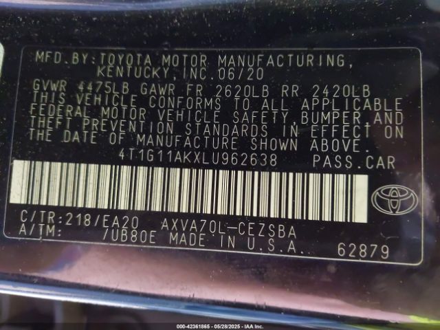 4T1G11AKXLU962638 Toyota CAMRY SE
