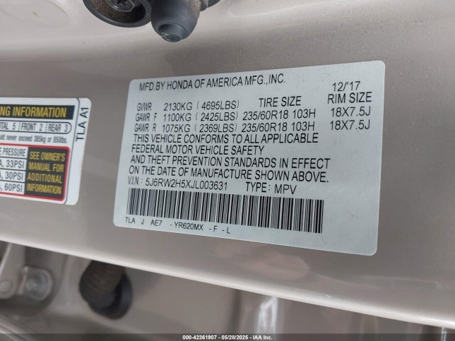 5J6RW2H5XJL003631 Honda l15be