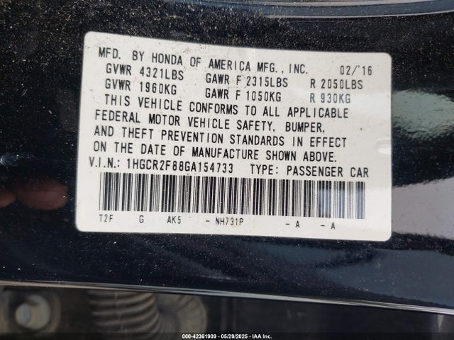 1HGCR2F88GA154733 Honda Accord Ex-l