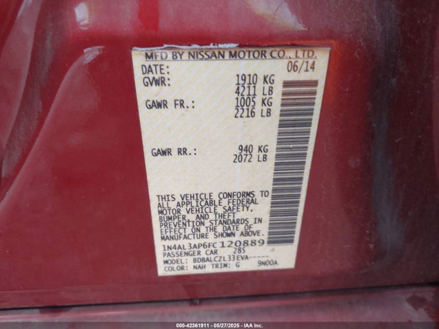 1N4AL3AP6FC120889 Nissan Altima 2.5/2.5 S/2.5 Sl/2.5 Sv