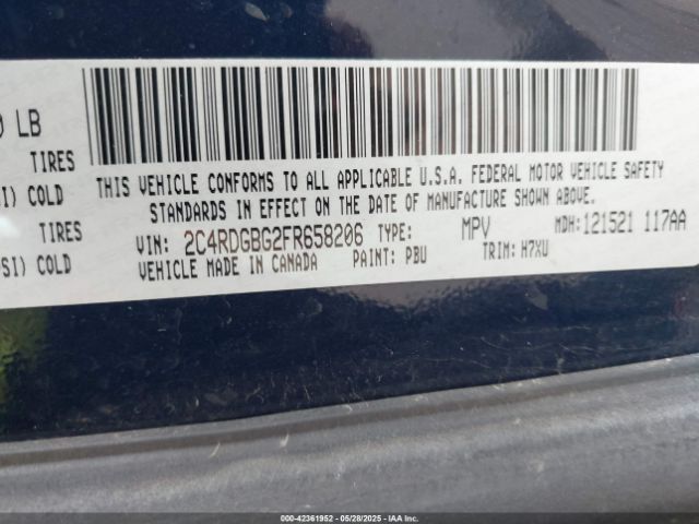 2C4RDGBG2FR658206 Dodge Grand Caravan Se
