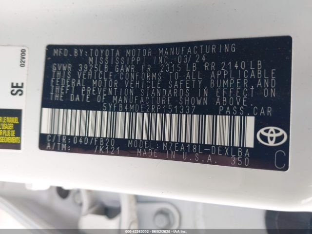 5YFB4MDE2RP151337 Toyota COROLLA LE
