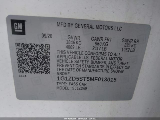 1G1ZD5ST5MF013015 Chevrolet Malibu Fwd Lt