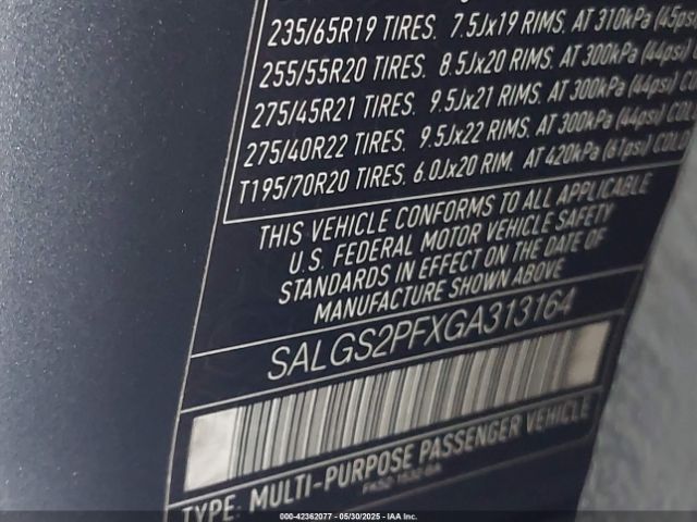 2016 LAND ROVER RANGE ROVER SALGS2PFXGA313164 Photo 8