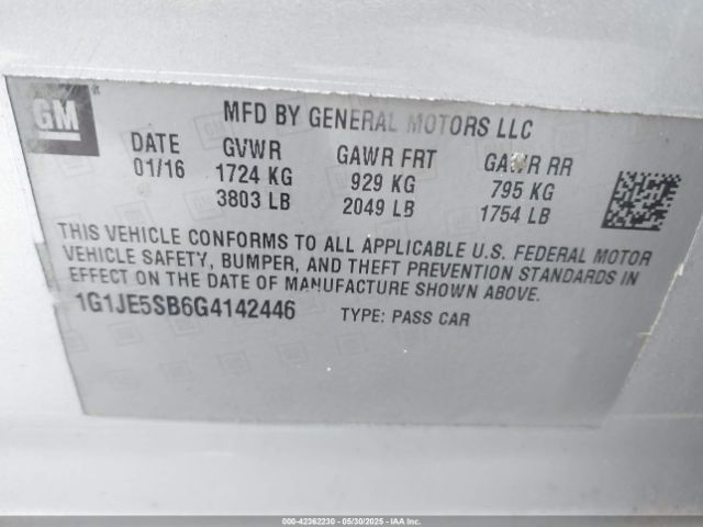 1G1JE5SB6G4142446 Chevrolet Sonic Ltz Auto