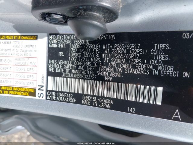 2008 TOYOTA 4RUNNER JTEBU14R88K023727 Photo 8