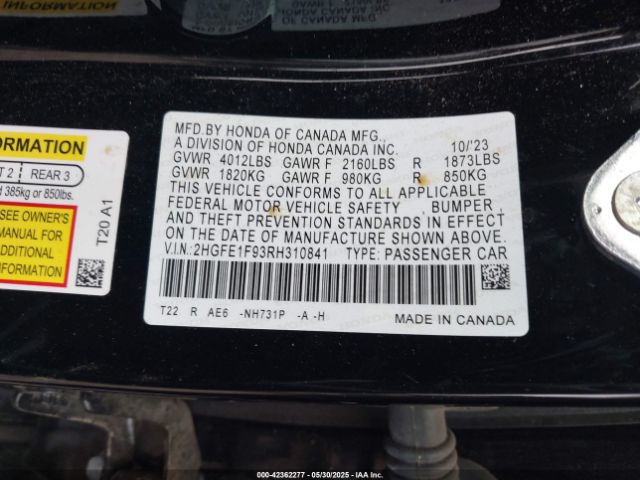 2024 HONDA CIVIC 2HGFE1F93RH310841 Photo 8