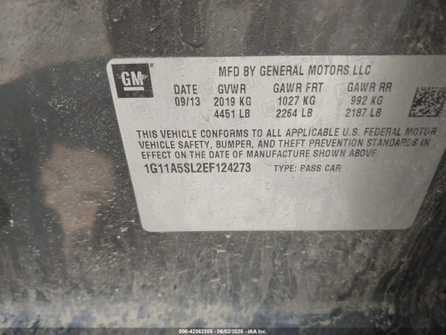 Chevrolet Malibu 1fl 2014 1G11A5SL2EF124273 Image 9