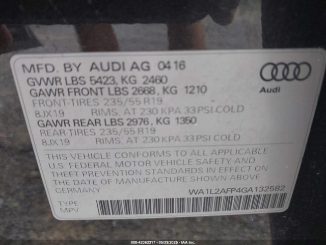 2016 AUDI Q5 WA1L2AFP4GA132582 Photo 8