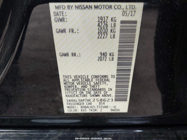 1N4AL3AP7HC258623 Nissan Altima 2.5 Sr