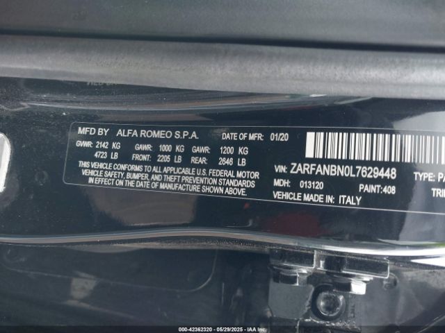 2020 ALFA ROMEO GIULIA ZARFANBN0L7629448 Photo 8