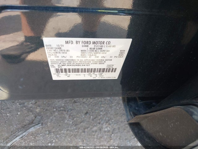 2LMPJ6K92NBL04107 Lincoln gtdi