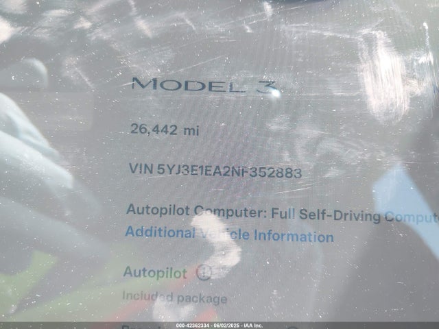 2022 TESLA MODEL 3 5YJ3E1EA2NF352883 Photo 6