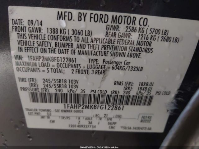 1FAHP2MK8FG122861 Ford Taurus
