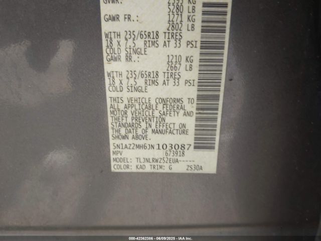 2018 NISSAN MURANO 5N1AZ2MH6JN103087 Photo 8