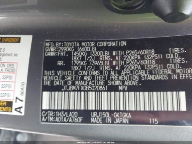 2011 LEXUS GX 460 JTJBM7FX0B5020861 Photo 8