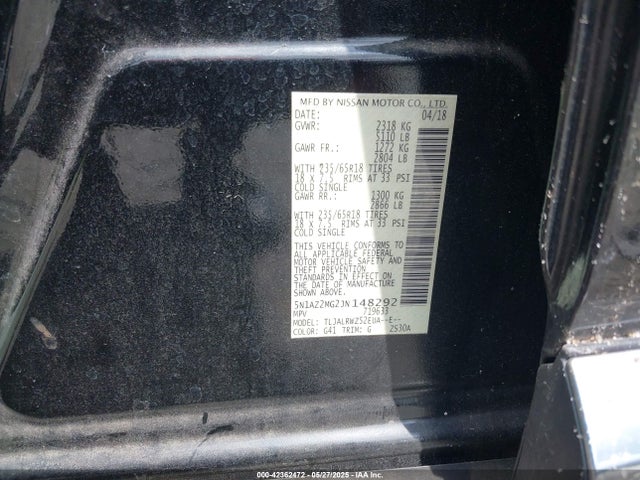 Nissan Murano 2018 5N1AZ2MG2JN148292 Image 9