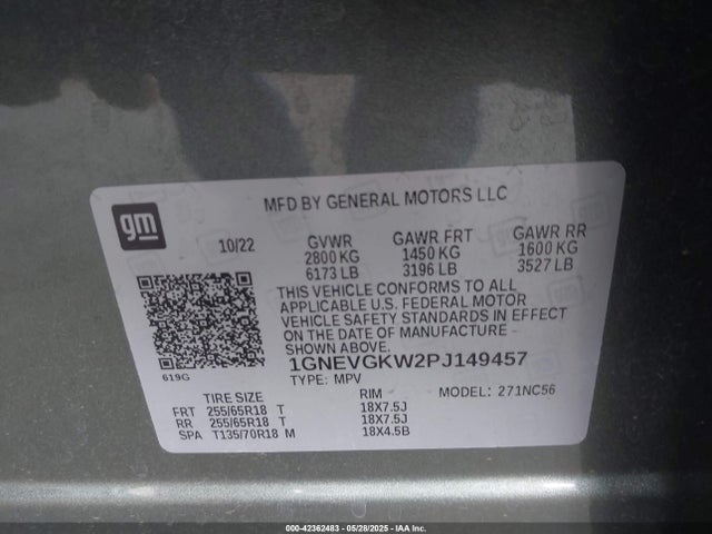 1GNEVGKW2PJ149457 Chevrolet lfy