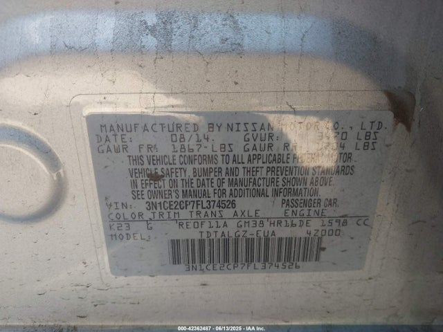 3N1CE2CP7FL374526 Nissan Versa Note Sr