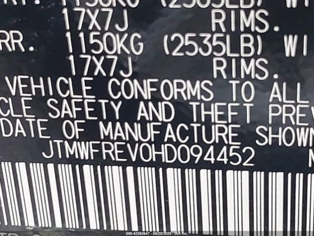 JTMWFREV0HD094452 Toyota 2ar-fe