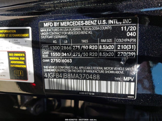 4JGFB4JB8MA370488 Mercedes-Benz m264