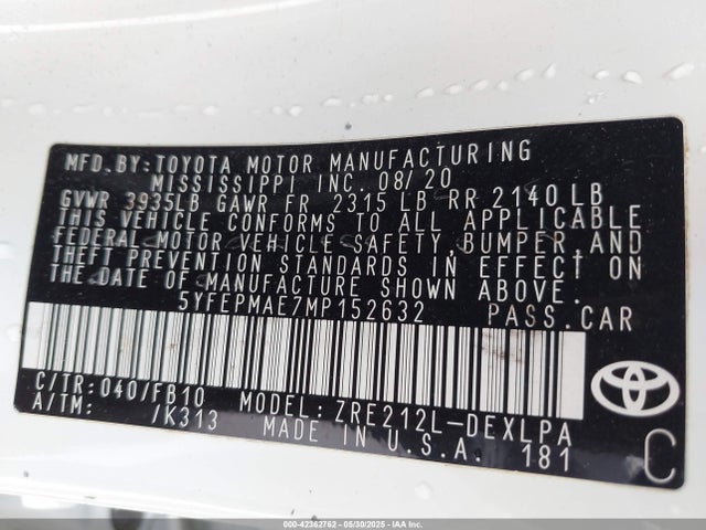 Toyota 2zr-fae 2021 5YFEPMAE7MP152632 Image 9