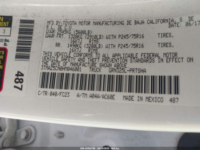 3TMAZ5CN0HM046001 Toyota Tacoma Sr5 V6