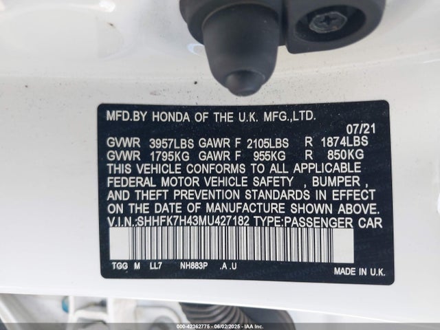 SHHFK7H43MU427182 Honda l15ba