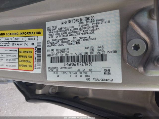 2015 FORD FUSION 3FA6P0G74FR278780 Photo 8