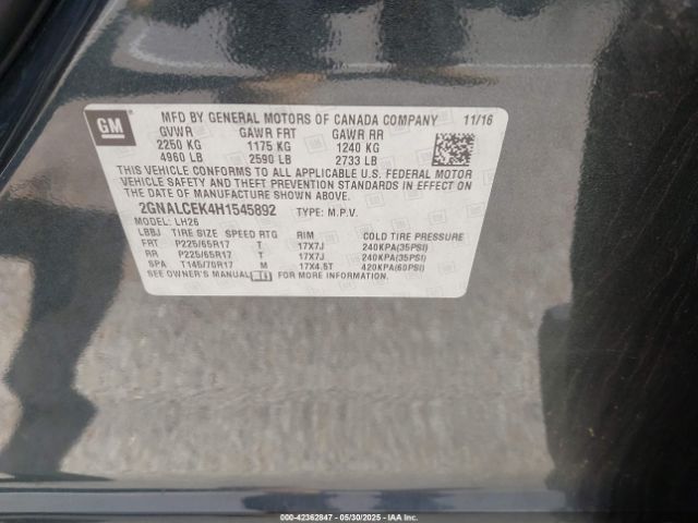 2GNALCEK4H1545892 Chevrolet EQUINOX LT