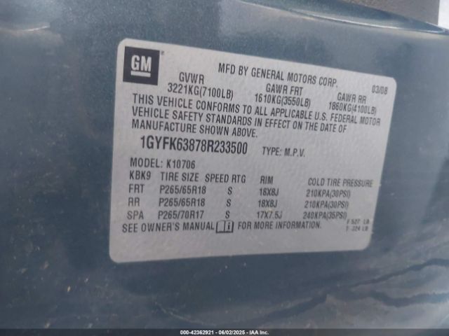 2008 CADILLAC ESCALADE 1GYFK63878R233500 Photo 8