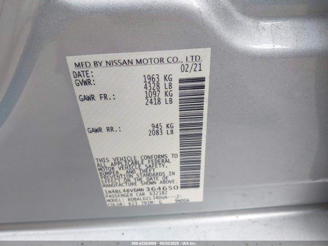 Nissan Altima 2021 1N4BL4BV6MN364650 Image 9